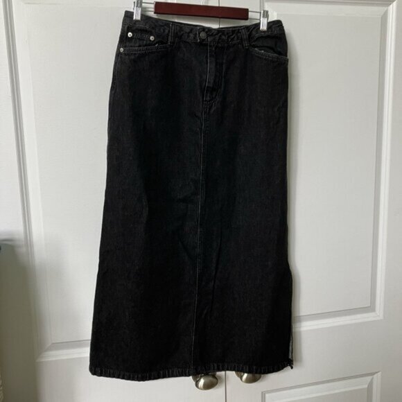 Y2K Jacob Annexe Black Denim Maxi Skirt Womens 12 Jean Modest 90s 2000s - Picture 1 of 6